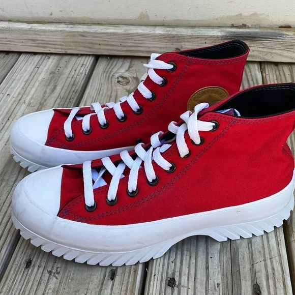 LIKE NEW- CONVERSE ALL STAR Hi-Top RED Lugged Sneakers Size M8.5/W10.5 - Picture 7 of 13